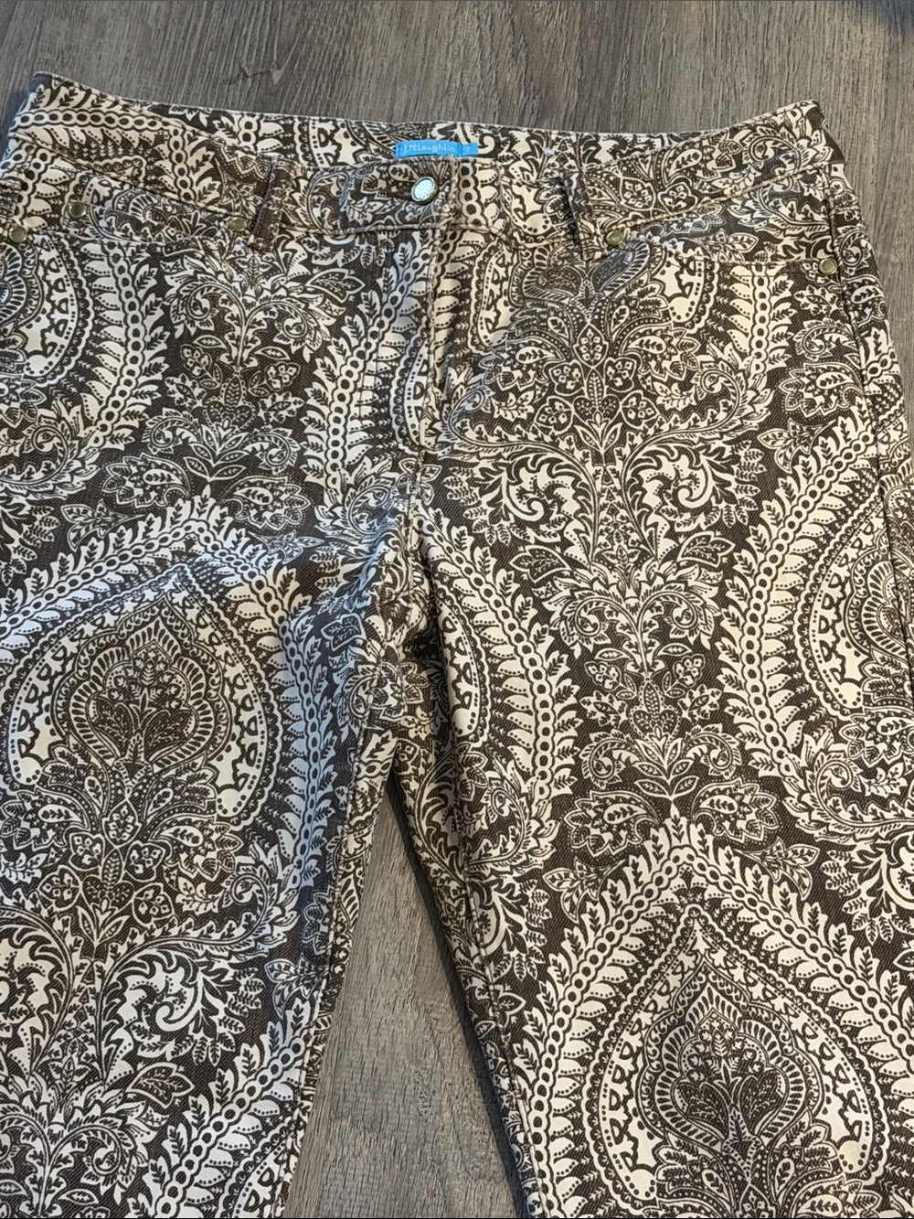 J. McLaughlin Lexi Brown/Off-White Mega Ravi Paisley Boho Print Pant Jeans Sz 12 - Picture 11 of 17